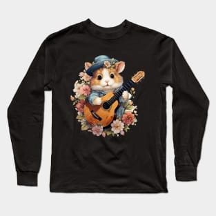 Hamster Playing Guitar Flower Long Sleeve T-Shirt